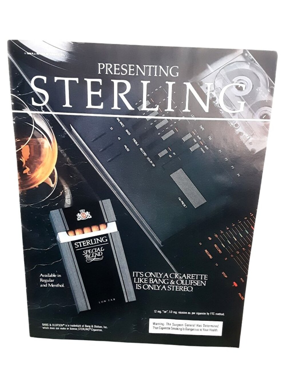 1984 Sterling Cigarettes Print Ad Special Blend Vintage Audio Mixer Theme
